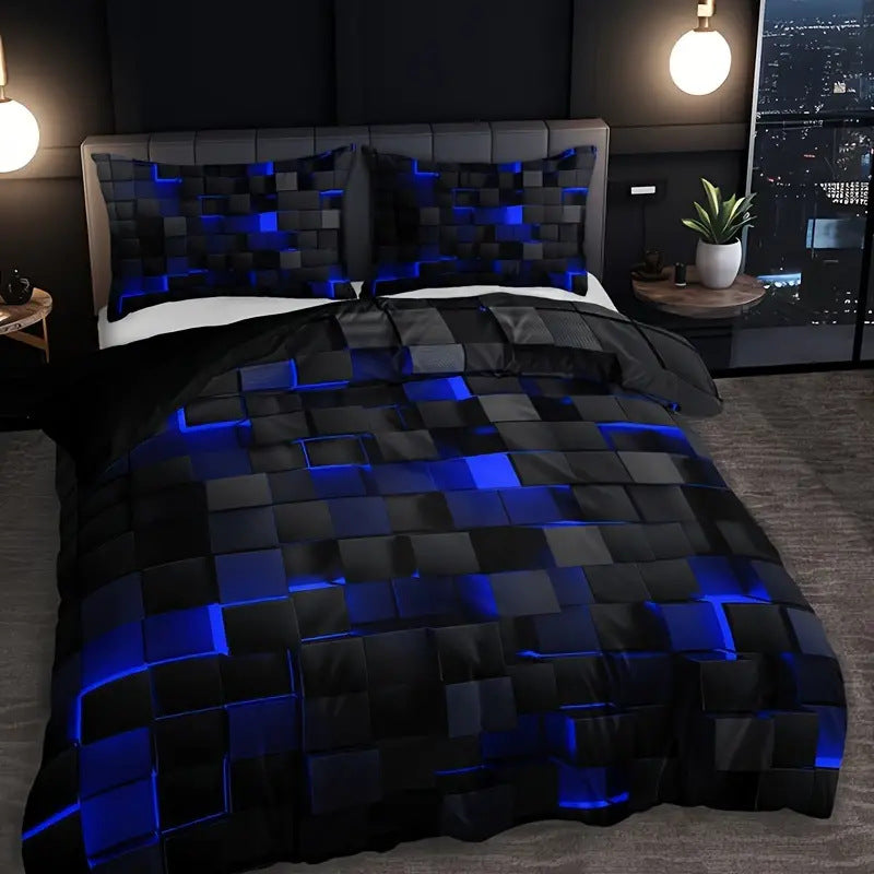Abstract Grid Quilt Cover Bedding Set