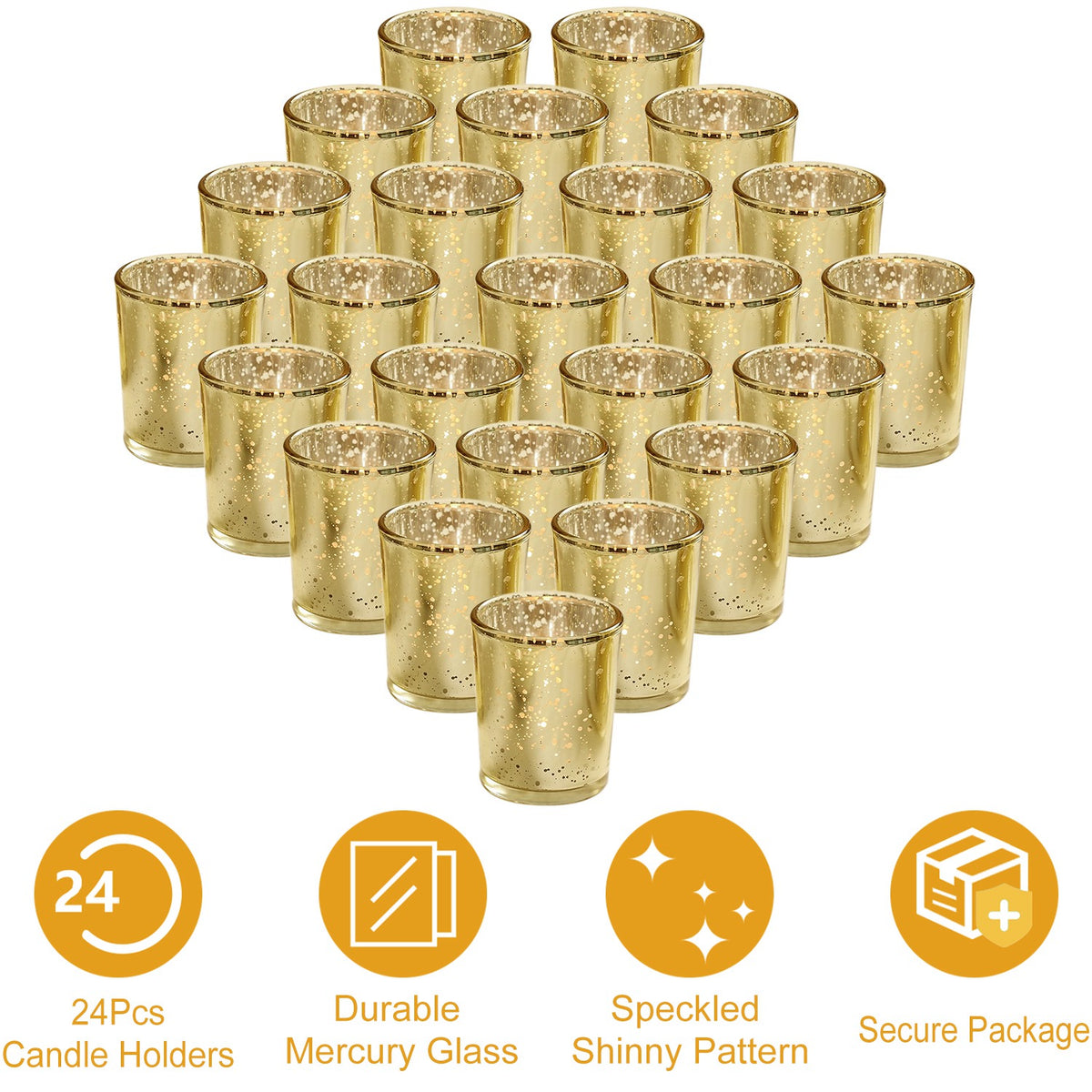24 Gold Glass Votive and Tealight Candle Holders