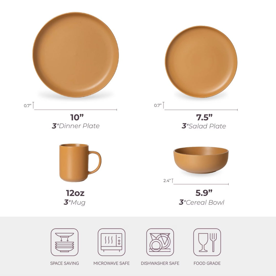 Orange 12-Piece Stoneware Dinnerware Set with Mugs