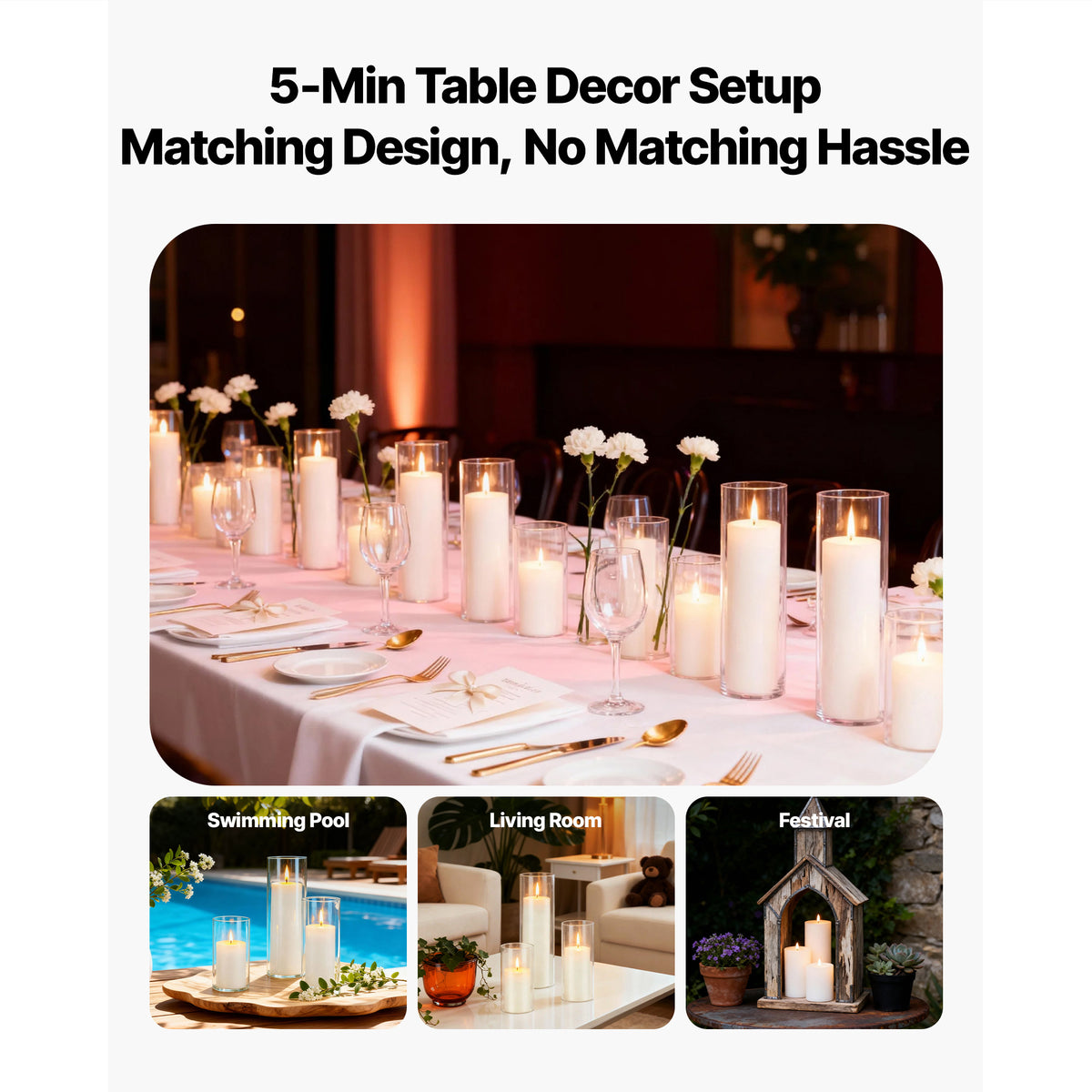 120-Piece Pillar Candle and Glass Vase Set