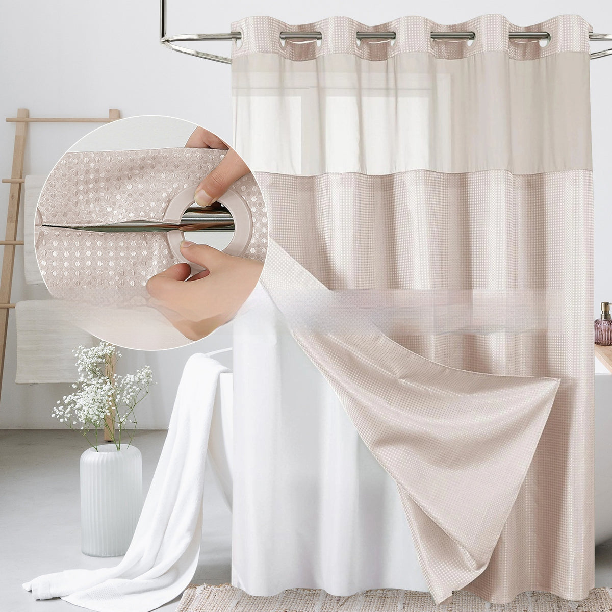 Double-Layer Waffle-Pattern Shower Curtain