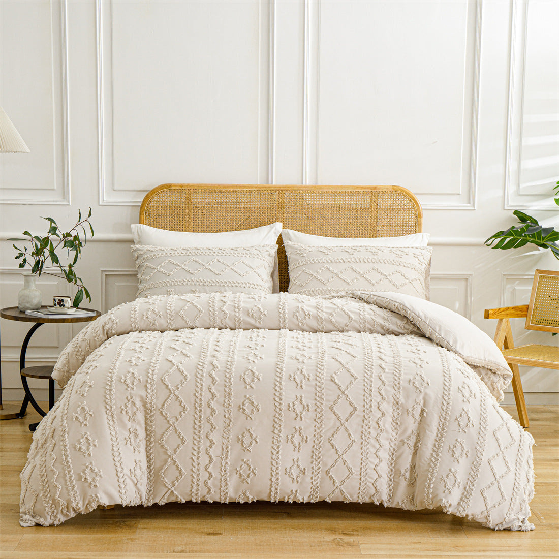 Solid-Color Tufted Duvet Cover Set