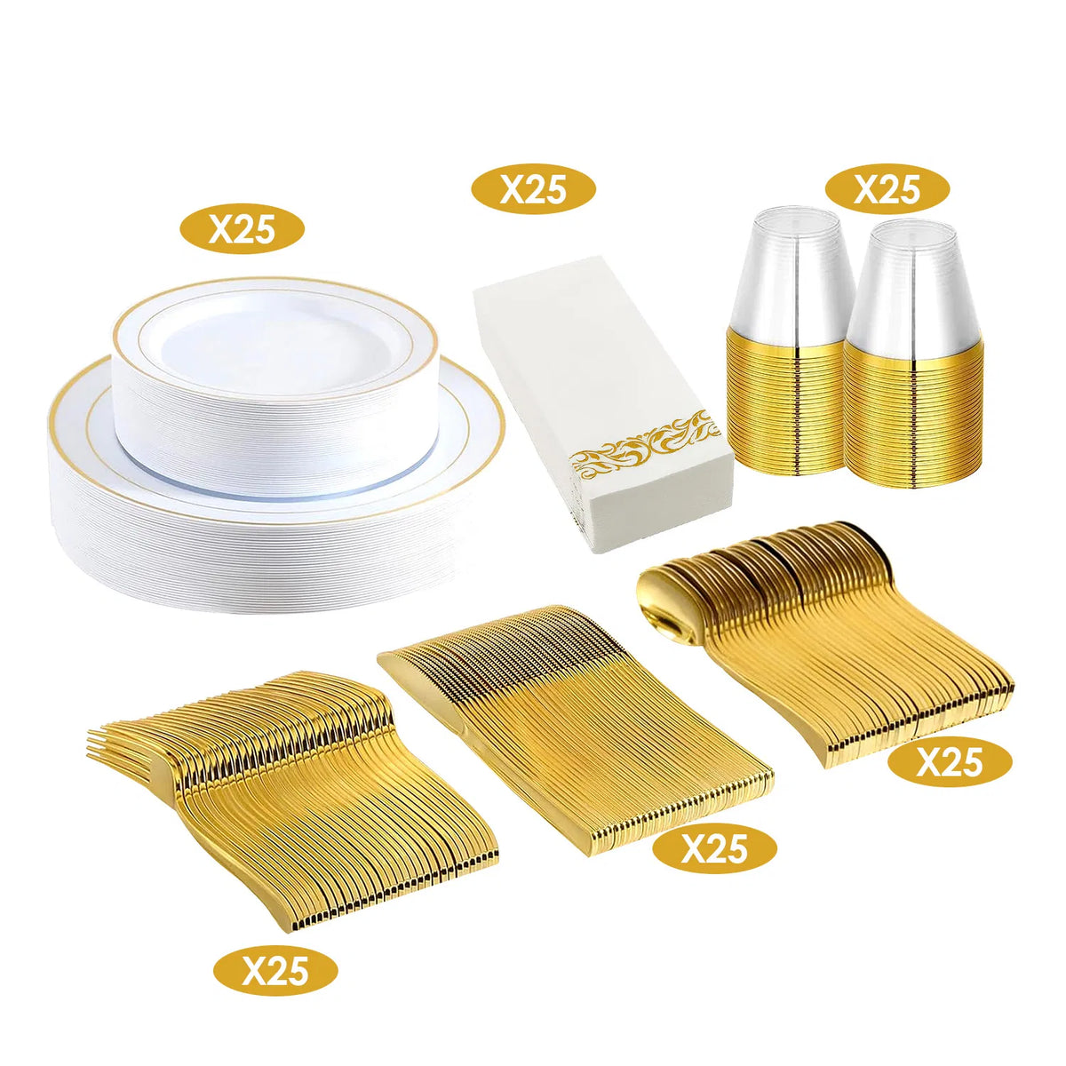 175-Piece Gold Disposable Party Dinnerware Set