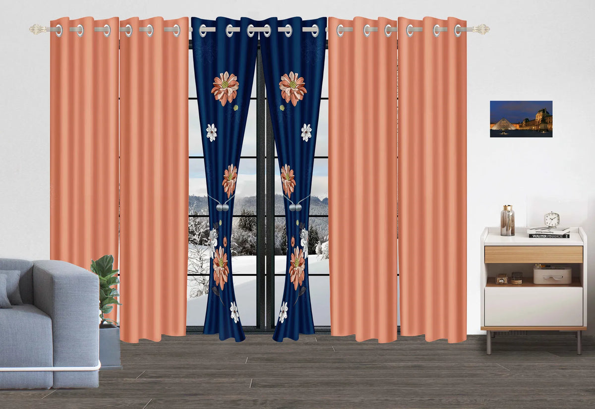 9-Piece Navy and Coral Floral Bedding and Curtain Set