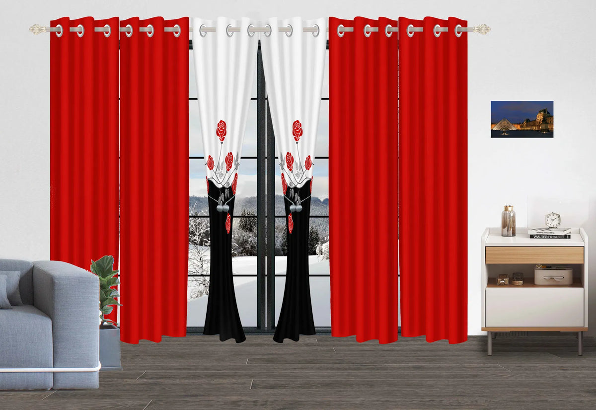 9-Piece Red Rose Bedding and Curtain Set