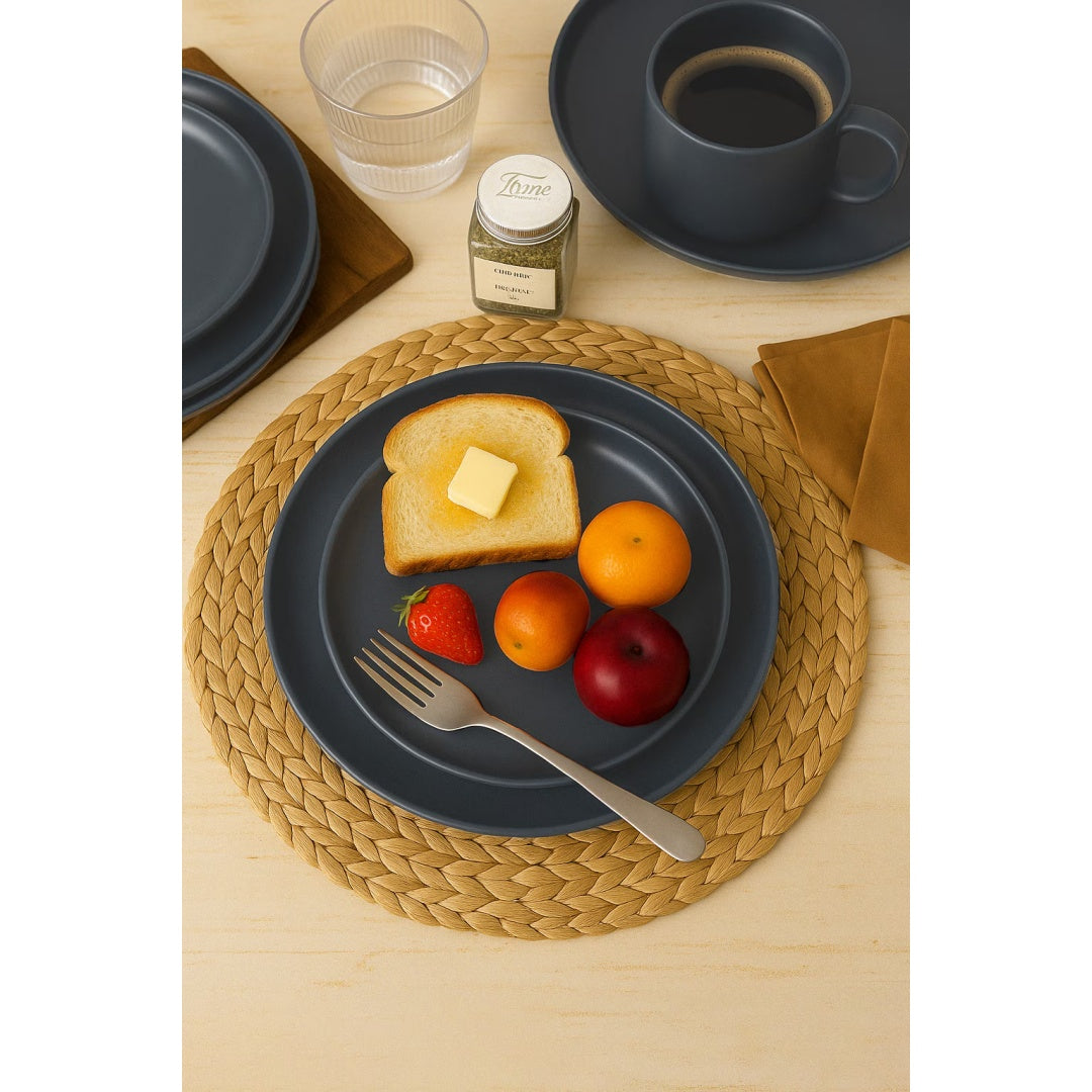Blue 12-Piece Stoneware Dinnerware Set with Mugs