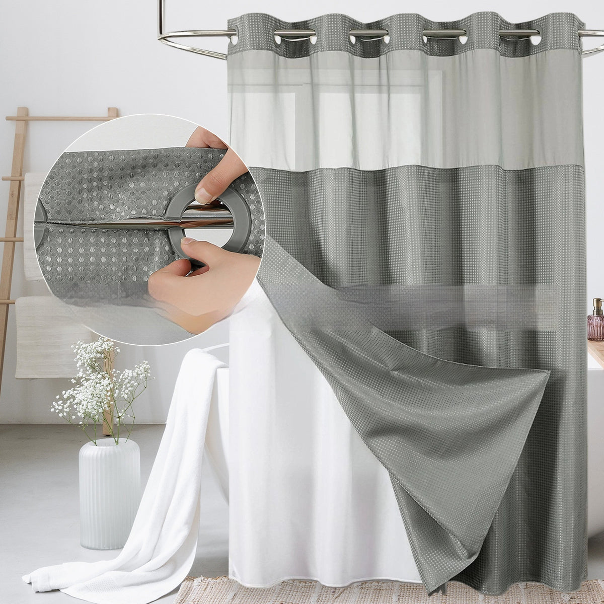 Double-Layer Waffle-Pattern Shower Curtain
