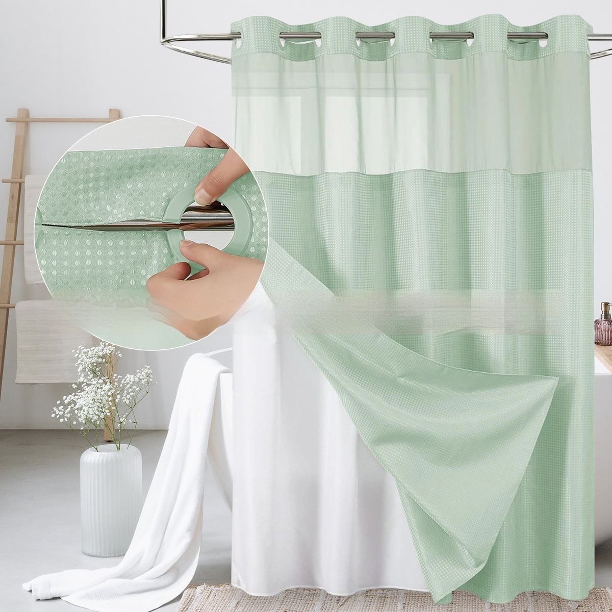 Double-Layer Waffle-Pattern Shower Curtain