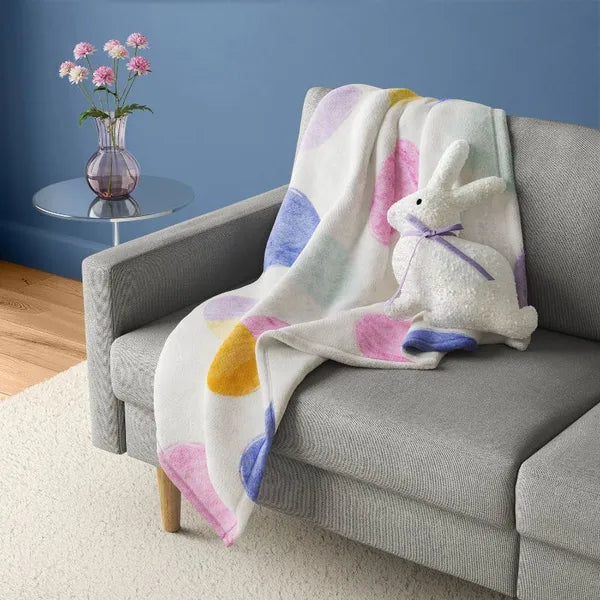 Easter Egg Print Plush Throw Blanket