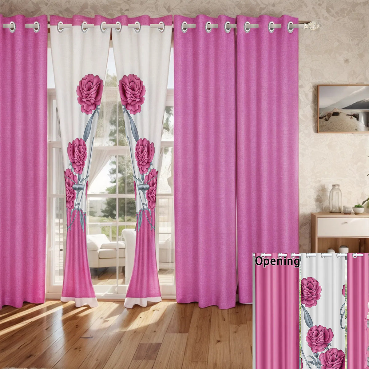 9-Piece Pink Rose Bedding and Curtain Set