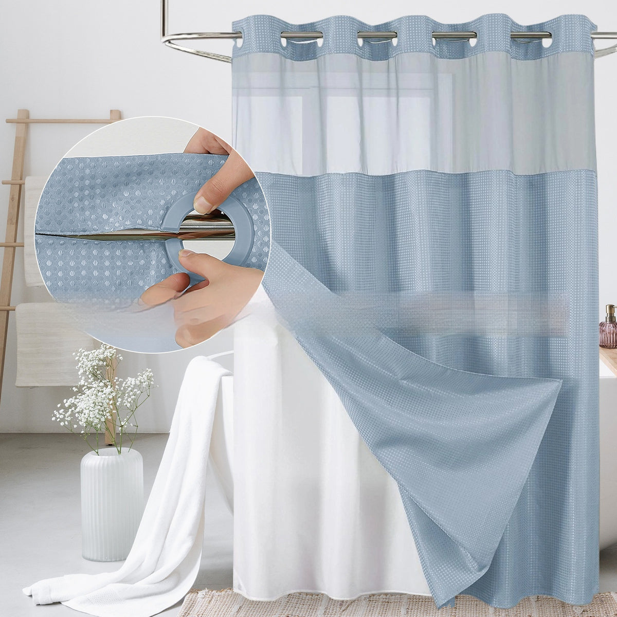 Double-Layer Waffle-Pattern Shower Curtain
