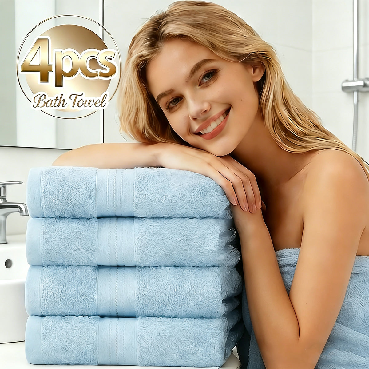 4-Piece Cotton Bath Towel Set, 70 x 140 cm