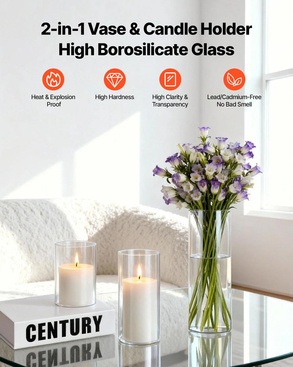 36-Piece Pillar Candle and Glass Vase Set, 3.4-Inch