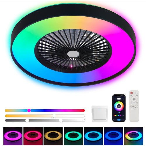 23-Inch Black Ceiling Fan with RGB LED Light