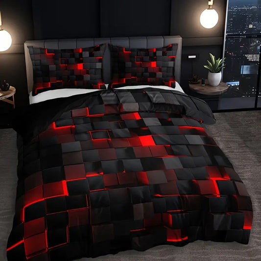 Abstract Grid Quilt Cover Bedding Set