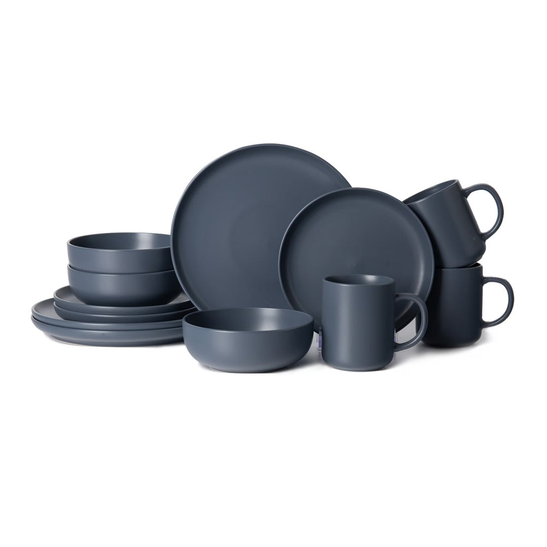 Blue 12-Piece Stoneware Dinnerware Set with Mugs