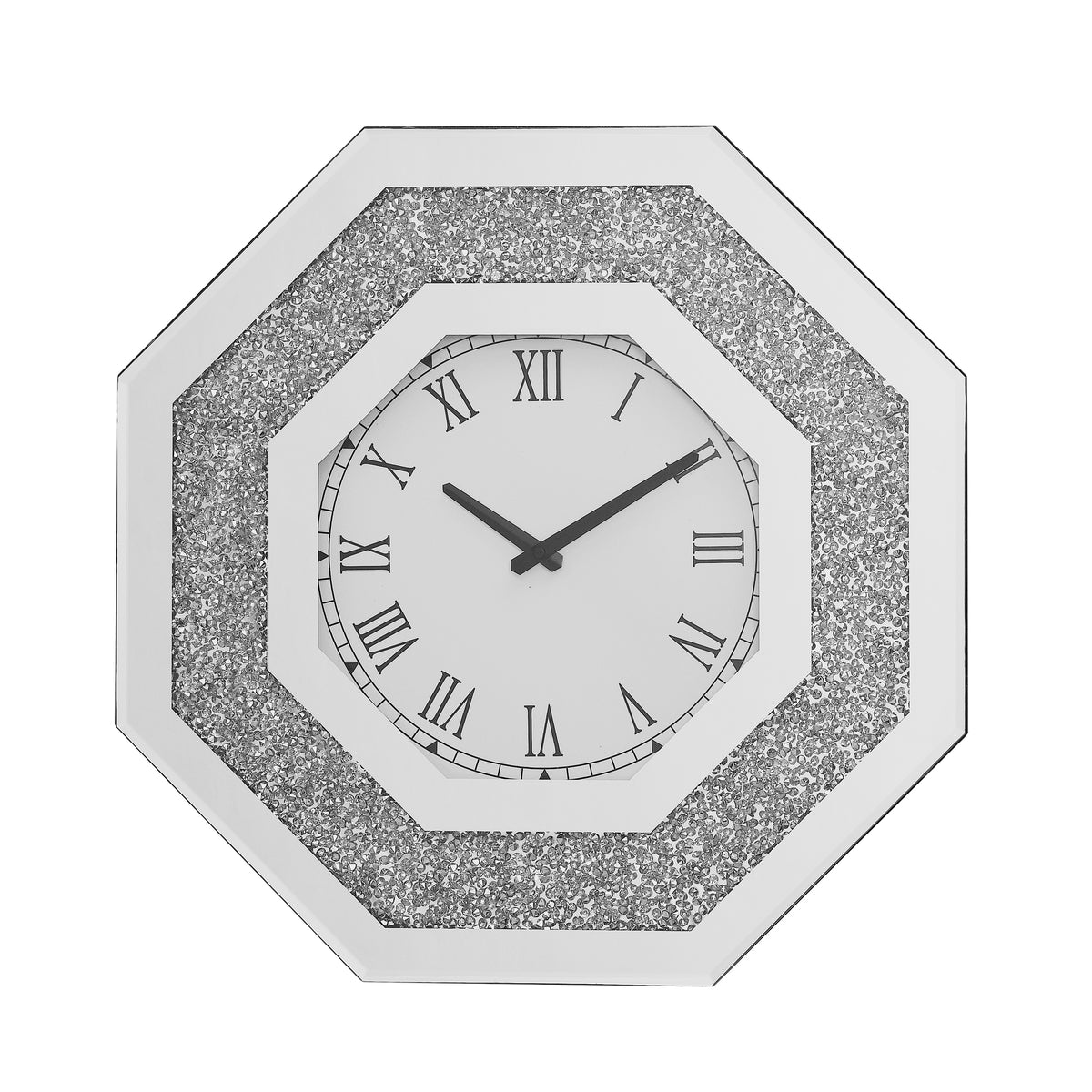 Octagonal Mirror and Decorative Gemstone Wall Clock