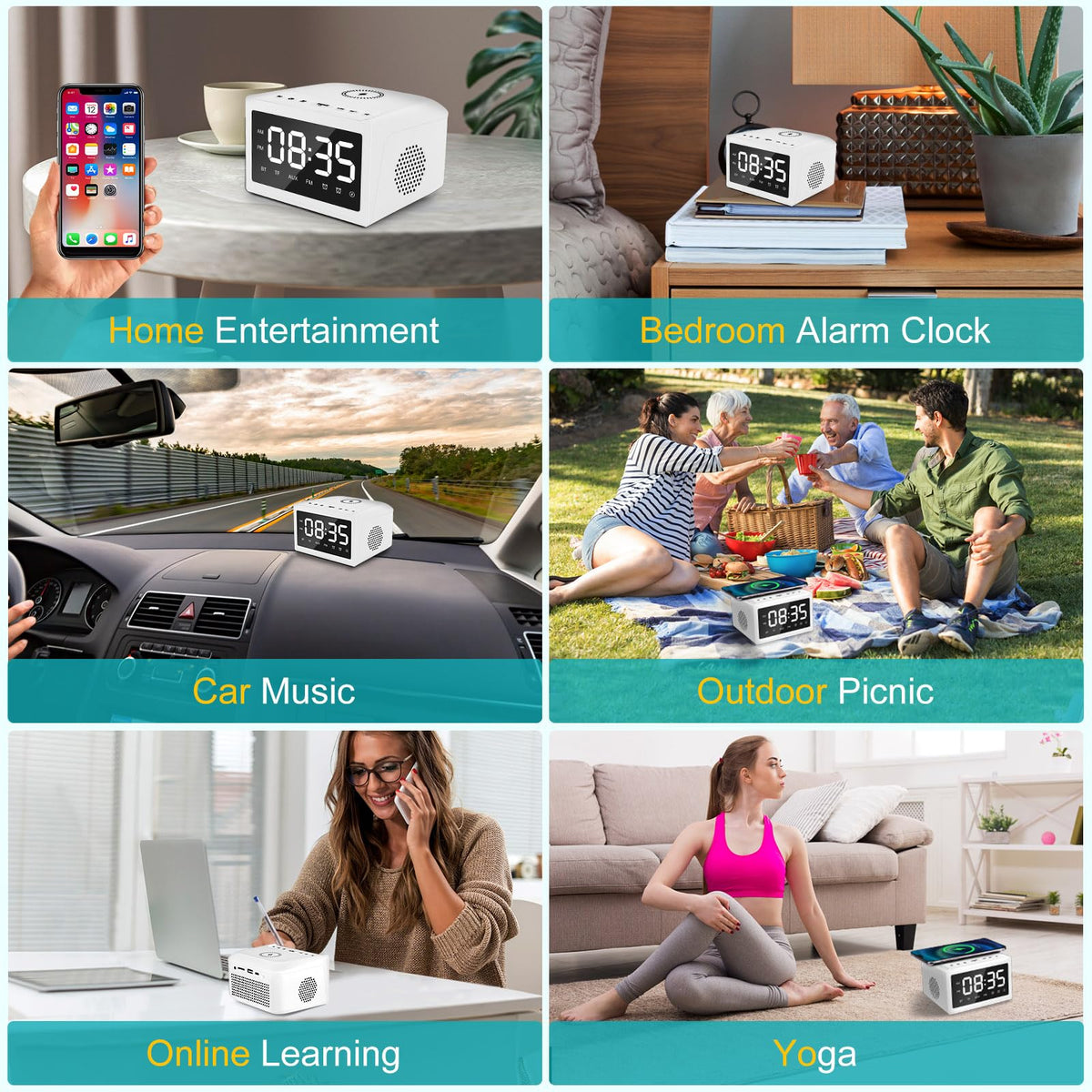 Digital Alarm Clock with Bluetooth and Qi Charging