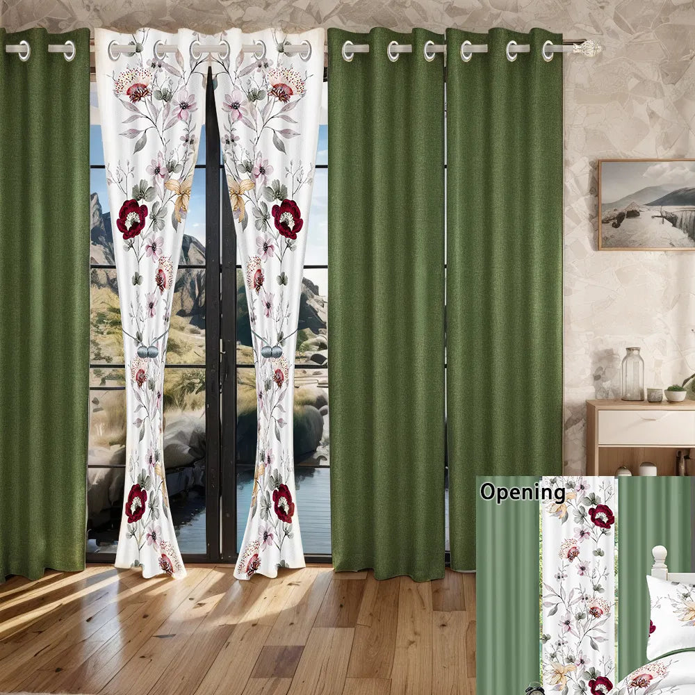 9-Piece Sage Green Floral Bedding and Curtain Set
