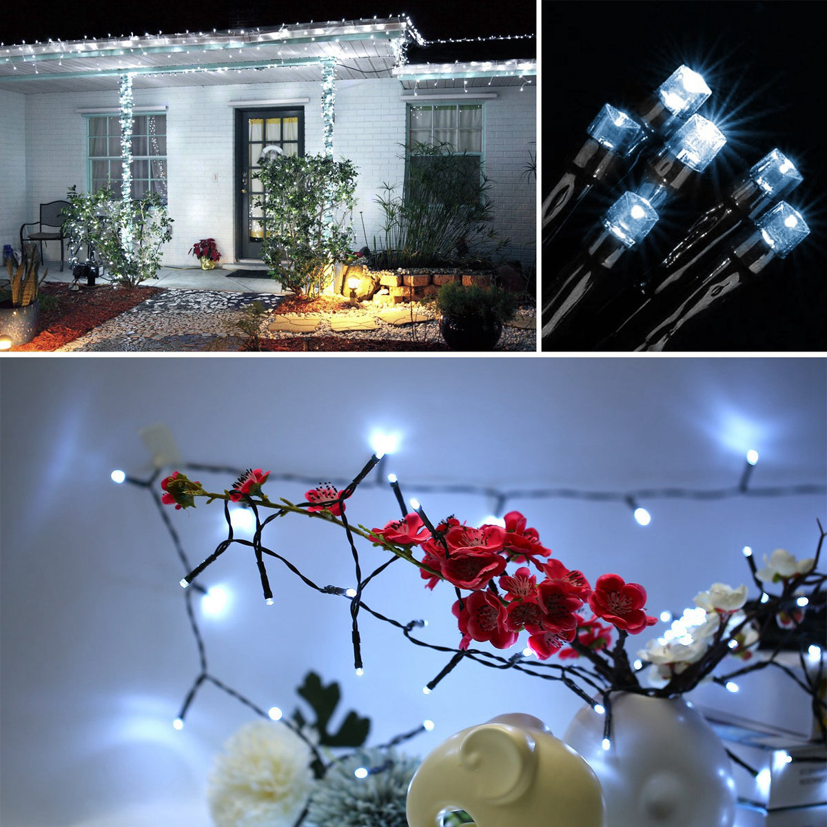 12m Cool-White Solar String Lights