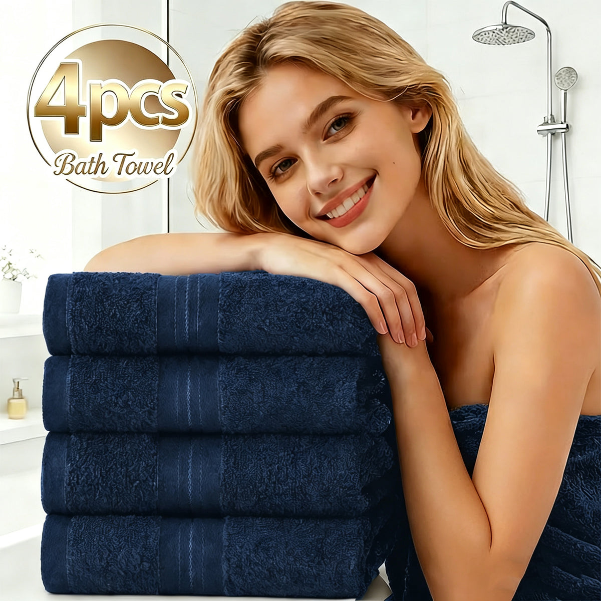 4-Piece Cotton Bath Towel Set, 70 x 140 cm