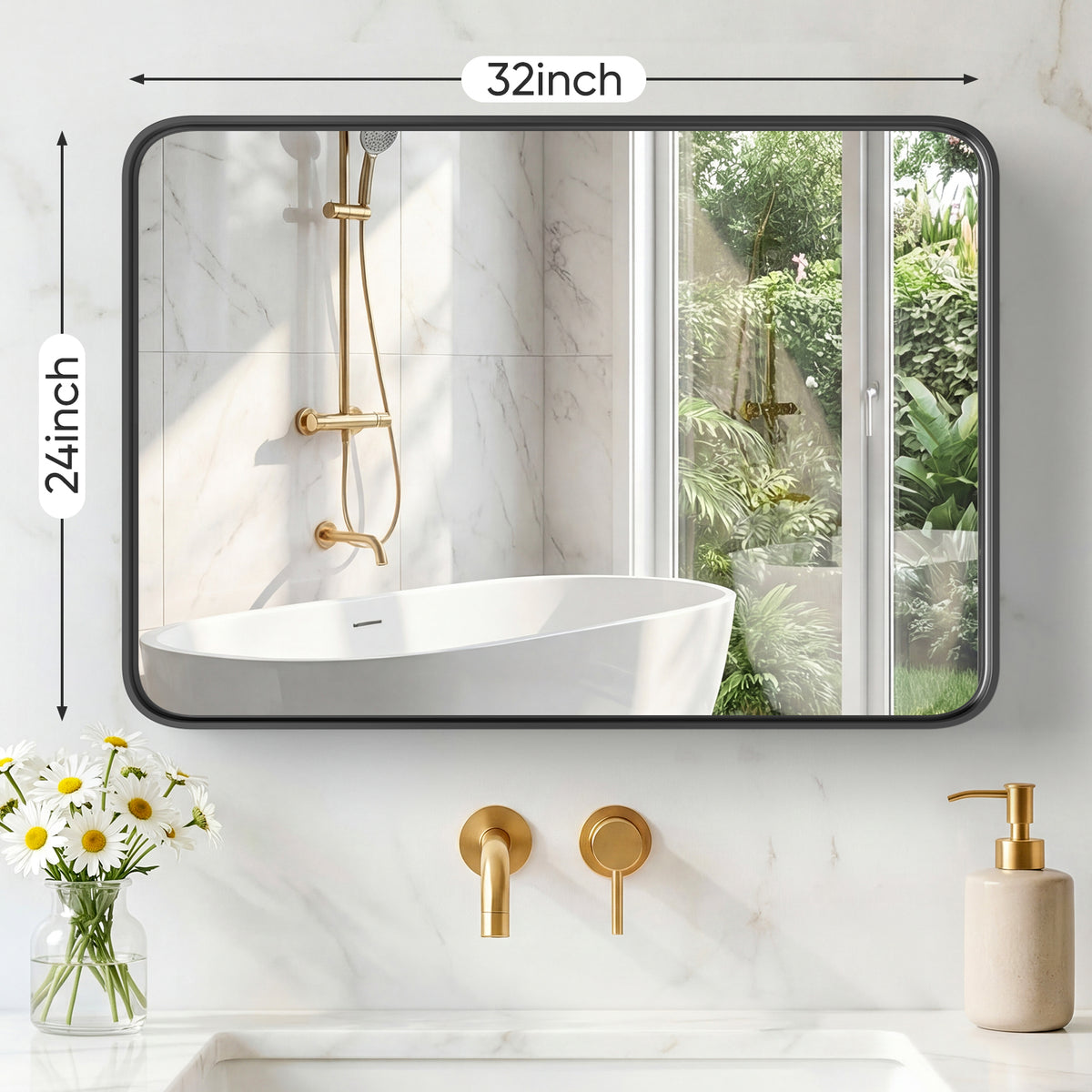Rectangular Metal-Frame Wall Mirror