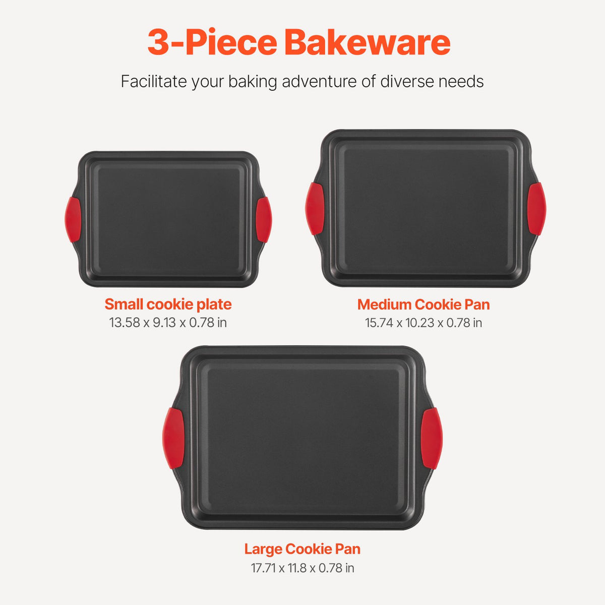 3-Piece Carbon Steel Baking Pan Set with Silicone Handles