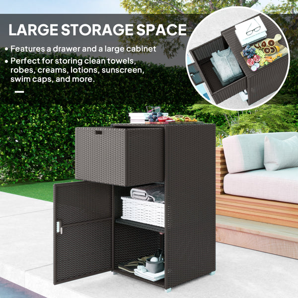 Dark Brown PE-Rattan Outdoor Storage Cabinet