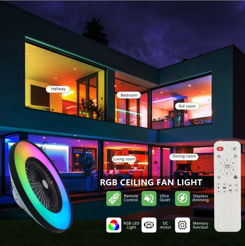 23-Inch Black Ceiling Fan with RGB LED Light