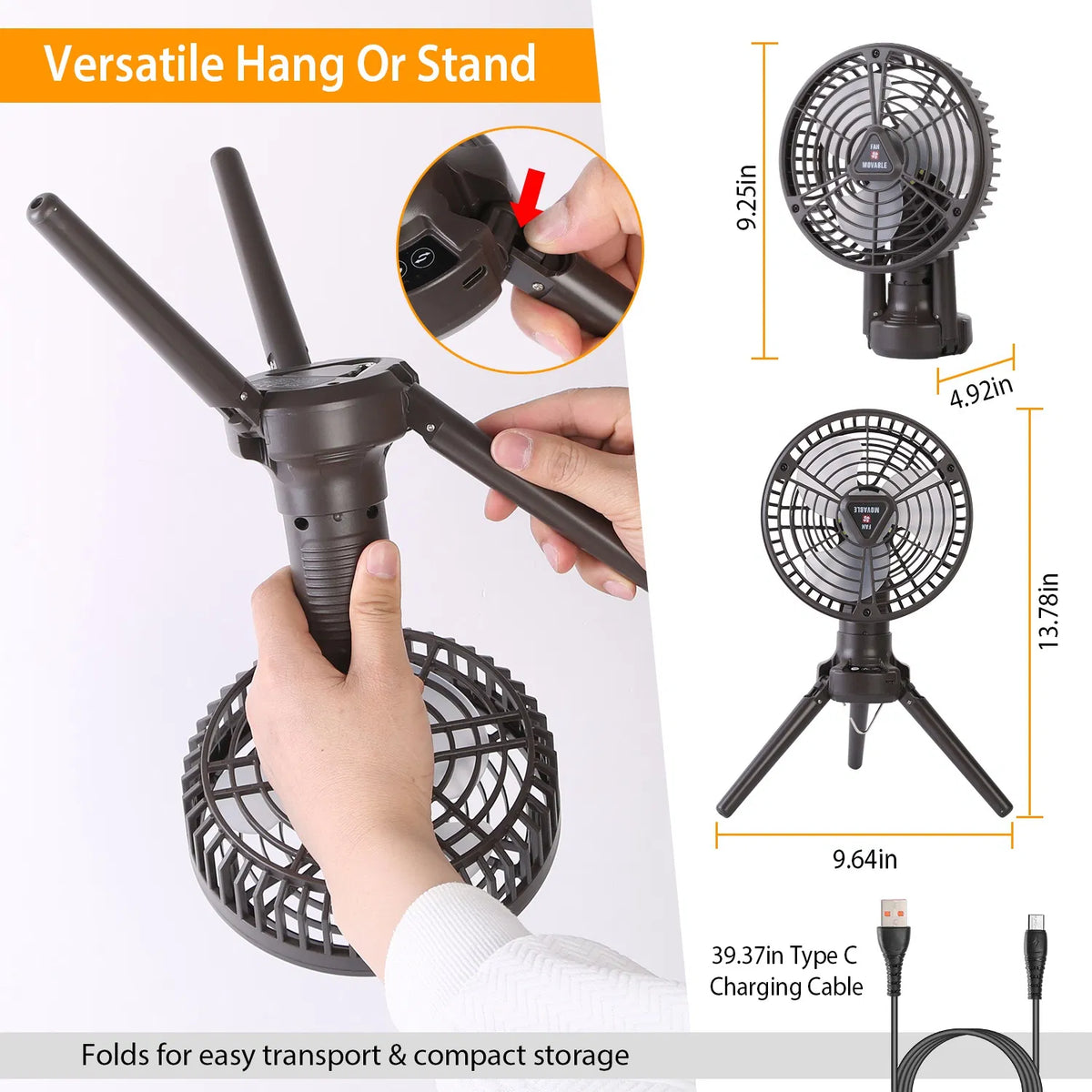 Rechargeable 10400mAh Camping Fan with LED Light