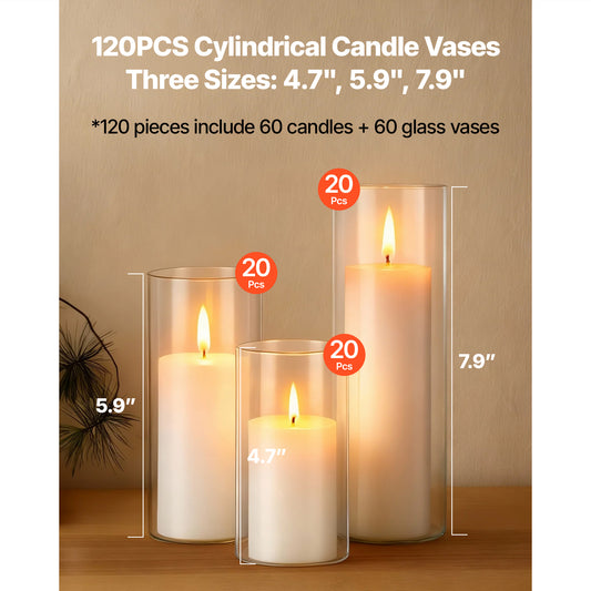 120-Piece Pillar Candle and Glass Vase Set