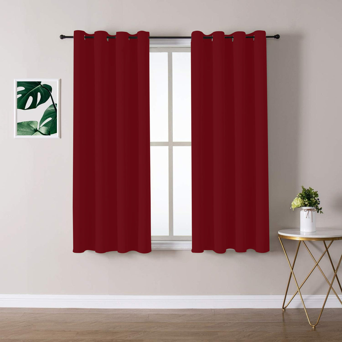 Red Triple-Layer Eyelet Curtain Pair