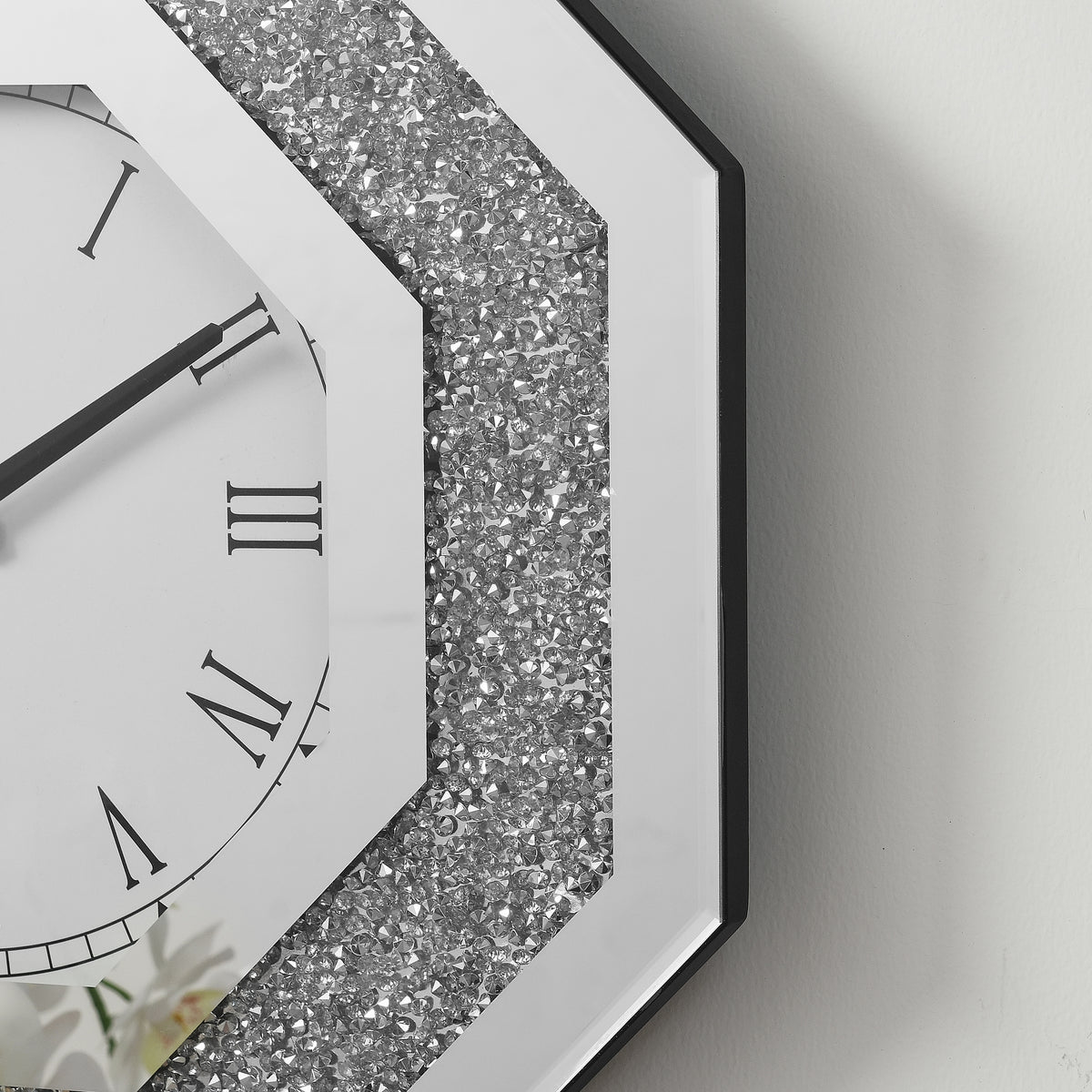 Octagonal Mirror and Decorative Gemstone Wall Clock