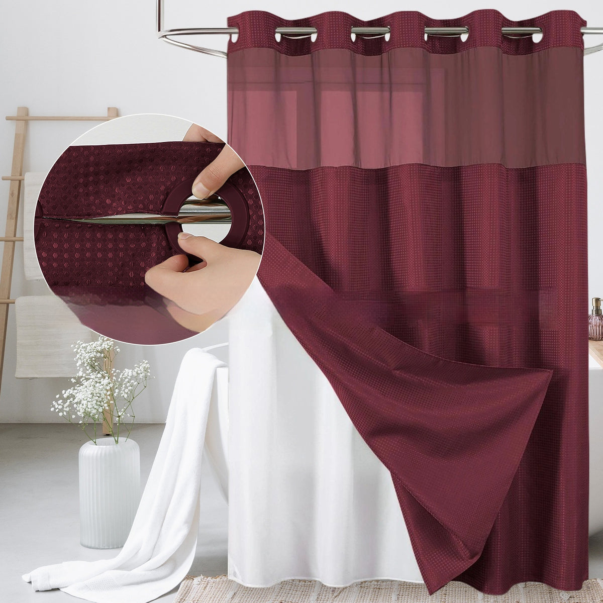 Double-Layer Waffle-Pattern Shower Curtain