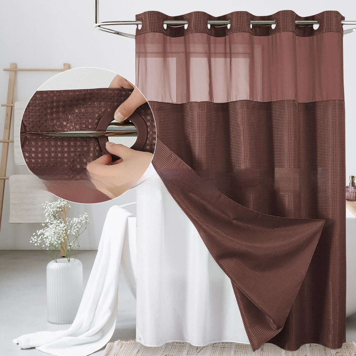 Double-Layer Waffle-Pattern Shower Curtain