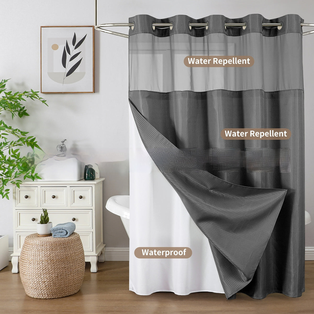 Double-Layer Waffle-Pattern Shower Curtain
