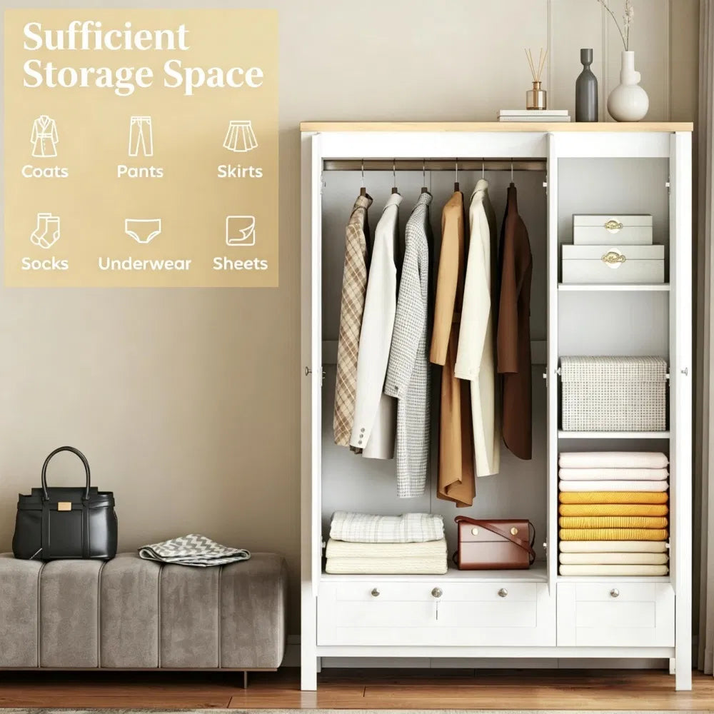 Wardrobe Cabinet with Shelves and 2 Drawers
