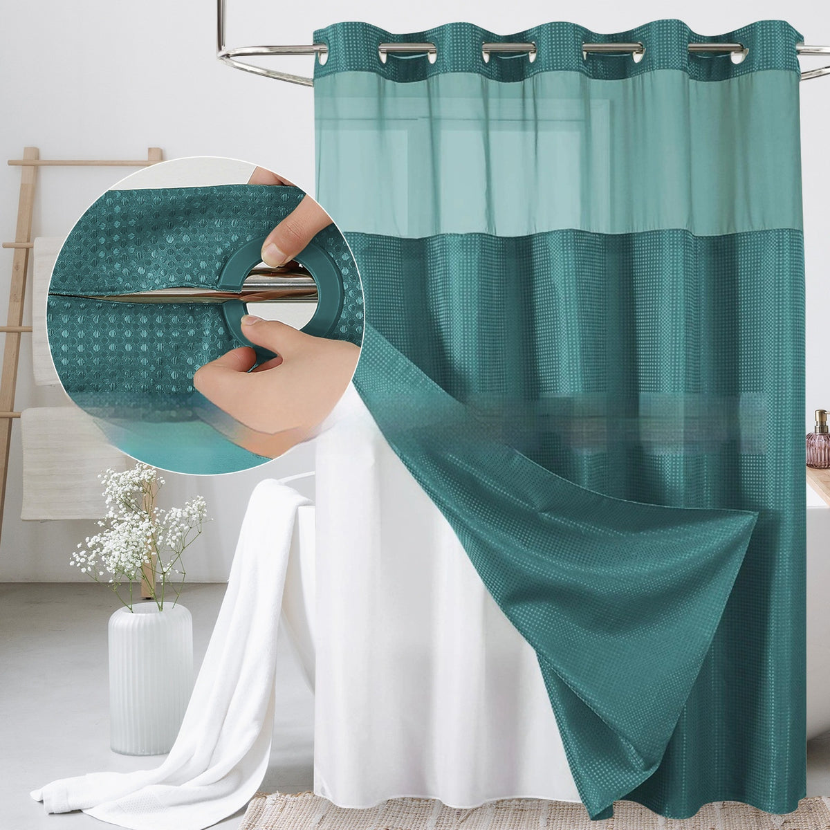 Double-Layer Waffle-Pattern Shower Curtain