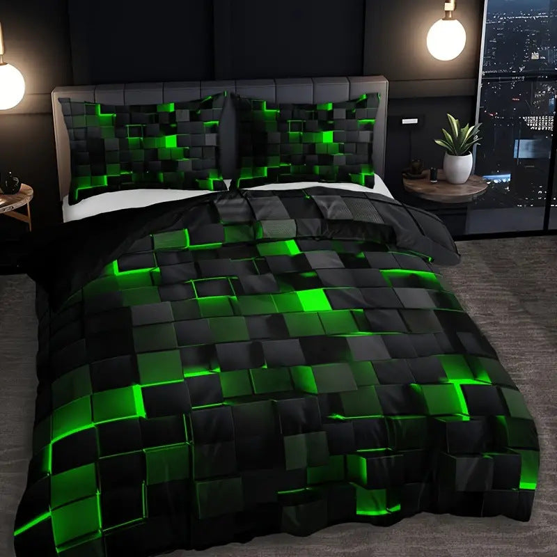Abstract Grid Quilt Cover Bedding Set