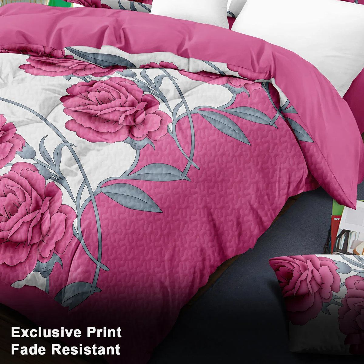 9-Piece Pink Rose Bedding and Curtain Set
