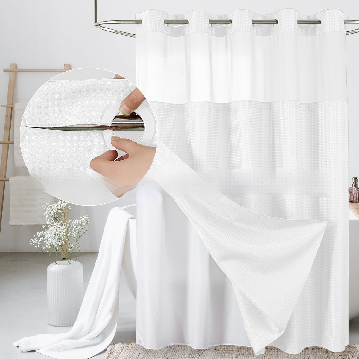 Double-Layer Waffle-Pattern Shower Curtain
