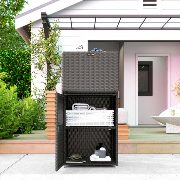 Dark Brown PE-Rattan Outdoor Storage Cabinet
