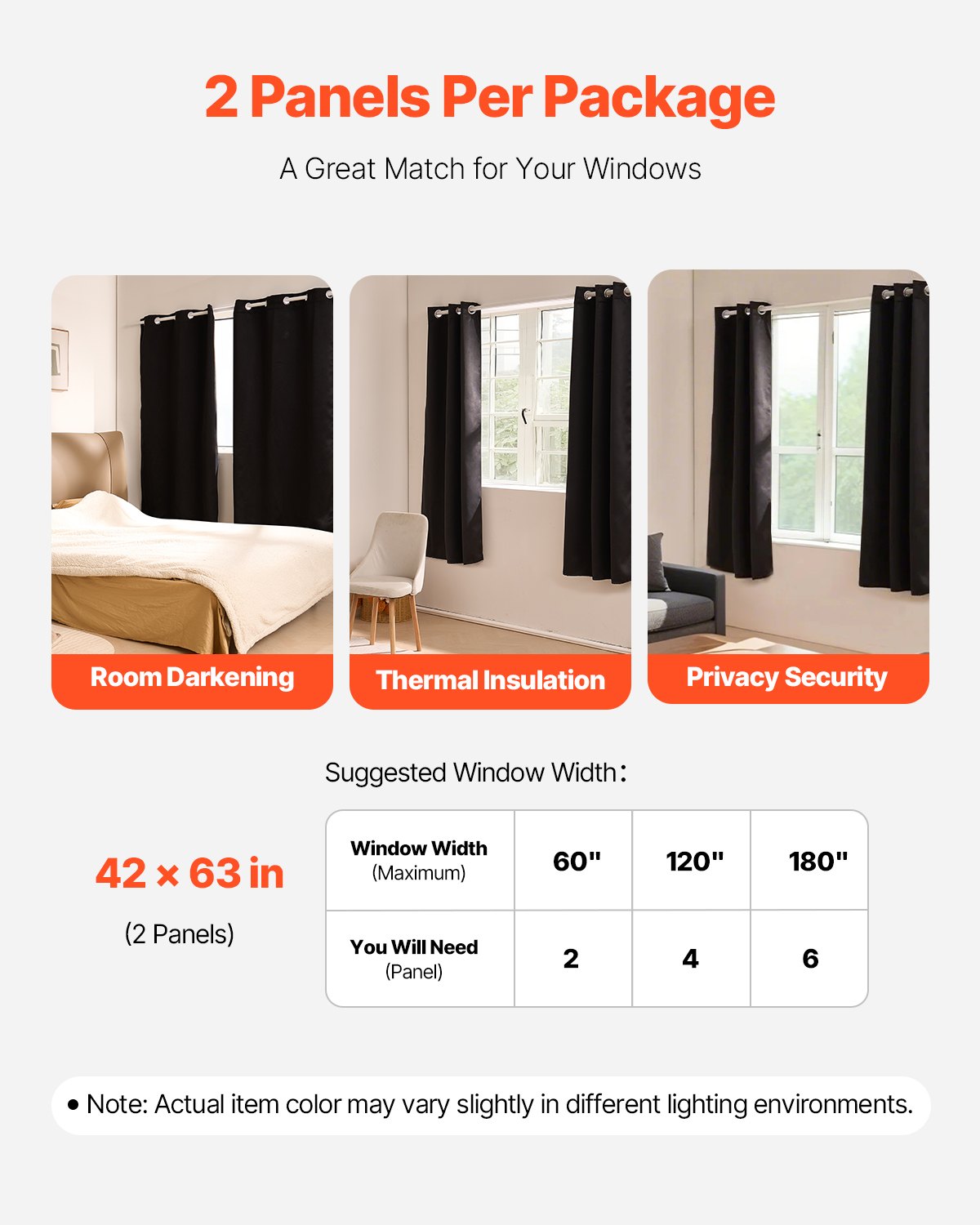 Black Grommet Curtain Pair, 42 x 63 Inches