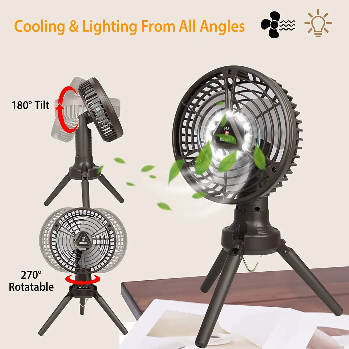Rechargeable 10400mAh Camping Fan with LED Light
