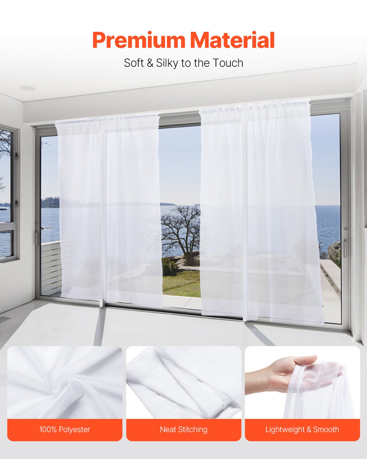 2 Sheer Rod-Pocket Curtain Panels, 52 x 84 Inches
