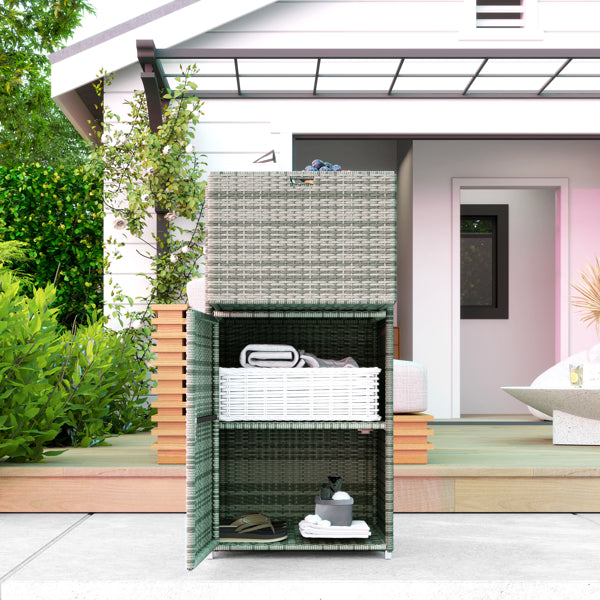 Gray PE-Rattan Outdoor Storage Cabinet with Drawer