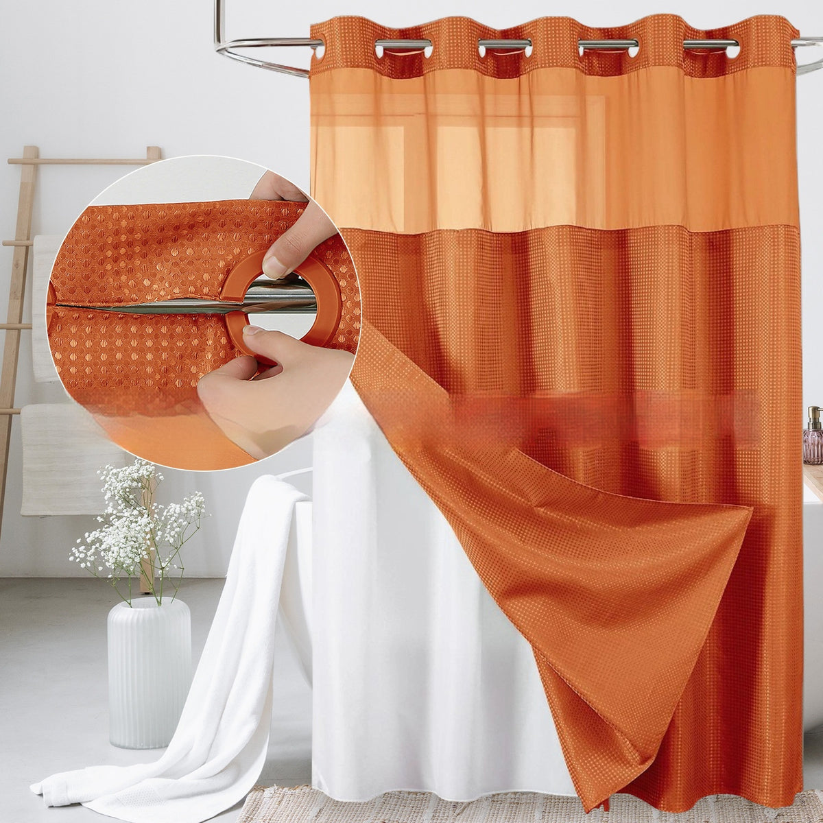 Double-Layer Waffle-Pattern Shower Curtain