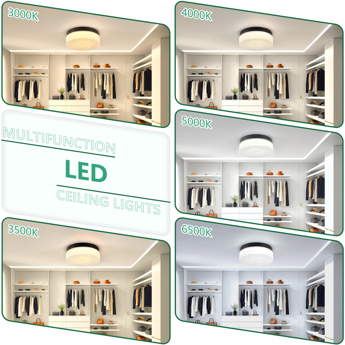 12-Inch Black LED Flush-Mount Ceiling Light, 24W