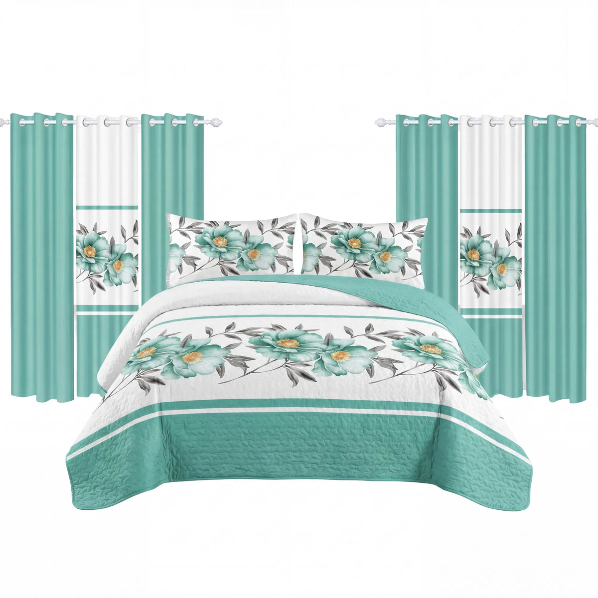 9-Piece Quilted Bedspread and Curtain Set