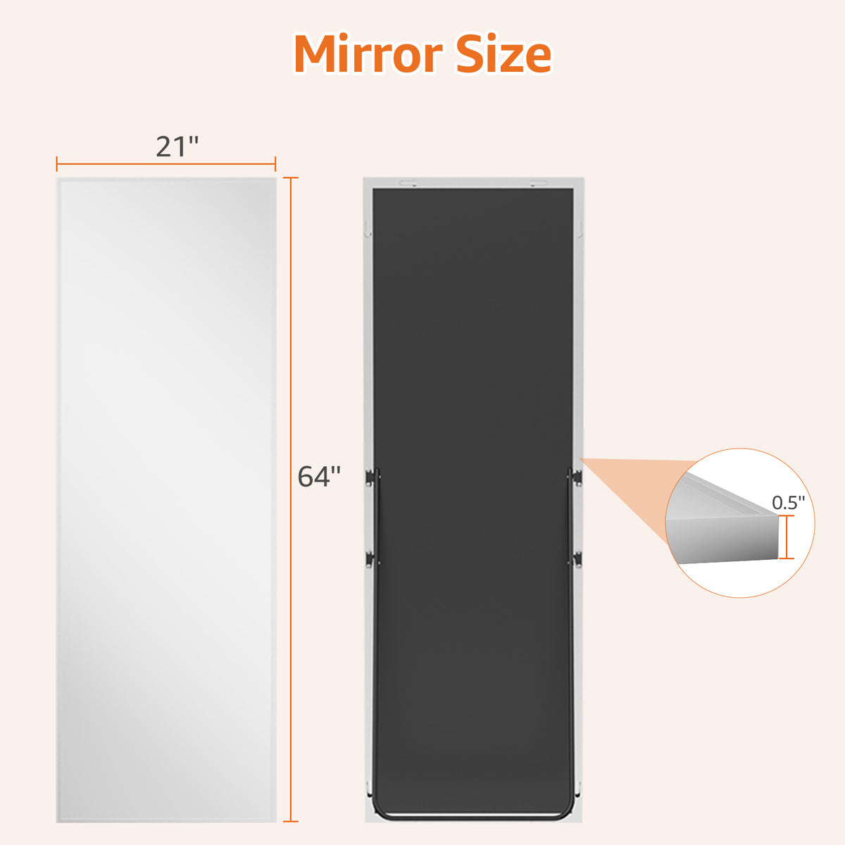 Rectangular Full-Length Standing or Hanging Mirror